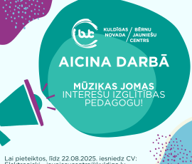 Aicinām darbā Mūzikas jomas interešu izglītības pedagogu! 